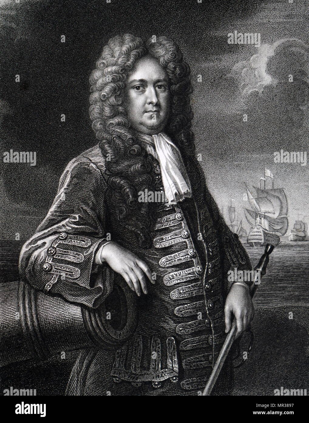 Ritratto di ammiraglio della flotta di Sir George Rooke (1650-1709) un inglese un ufficiale della marina. Datata xviii secolo Foto Stock