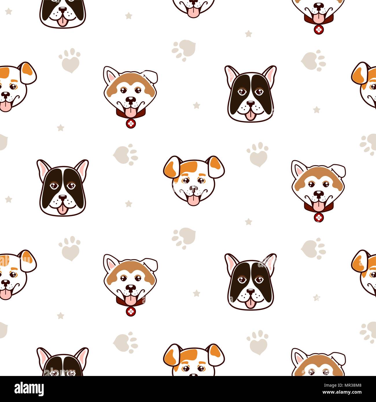 Simpatici cani animale vettore seamless pattern. Illustrazione Vettoriale
