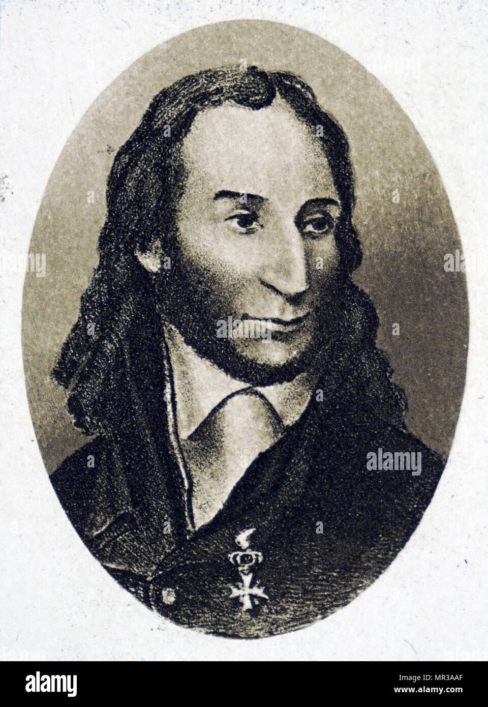 Ritratto di Niccolò Paganini (1782-1840) un violinista italiano, il chitarrista e compositore. Datata del XIX secolo Foto Stock