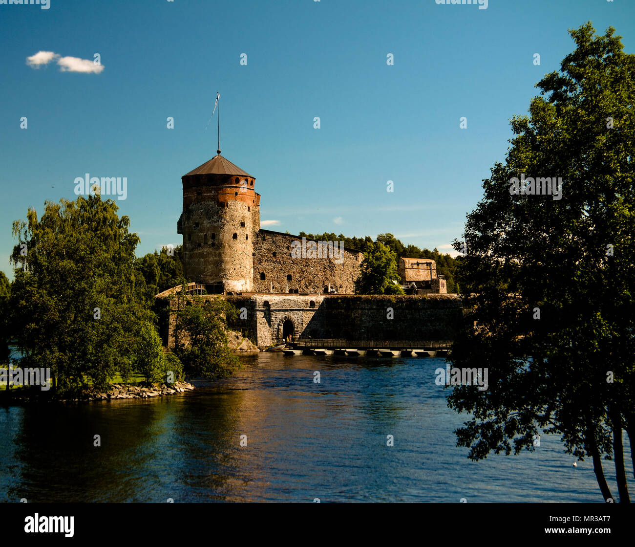 Vista di Olavinlinna castello di Savonlinna, Finlandia Foto Stock