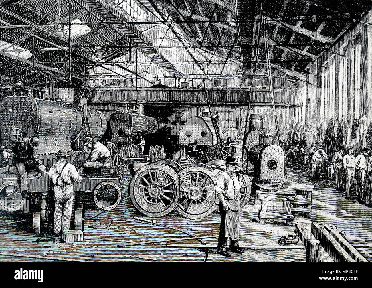 Incisione raffigurante il negozio di formatura della locomotiva Baldwin funziona, Philadelphia. Datata del XIX secolo Foto Stock