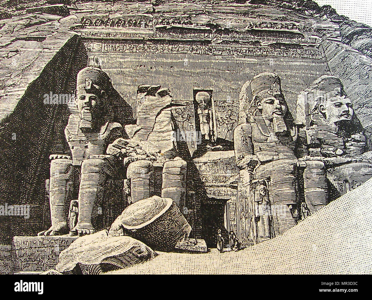 Facciata del Grande Tempio di Abu Simbel Egitto come esso era originariamente nel 1888 (cioè prima del trasferimento) Foto Stock