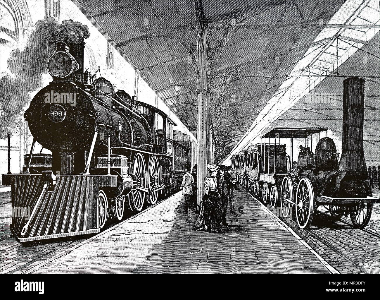 Illustrazione raffigurante una scena dal Chicago Fiera Mondiale mostra di locomotive. Datata del XIX secolo Foto Stock