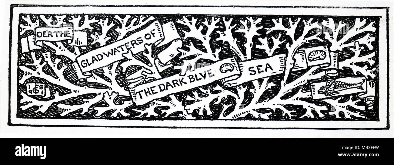 Testata con la frase: Oerthe Gladwaters del blu scuro del mare. Illustrato da Louis Davis (1860-1941) un inglese un acquerellista, illustratore di libri e vetrate artista. Datata del XIX secolo Foto Stock