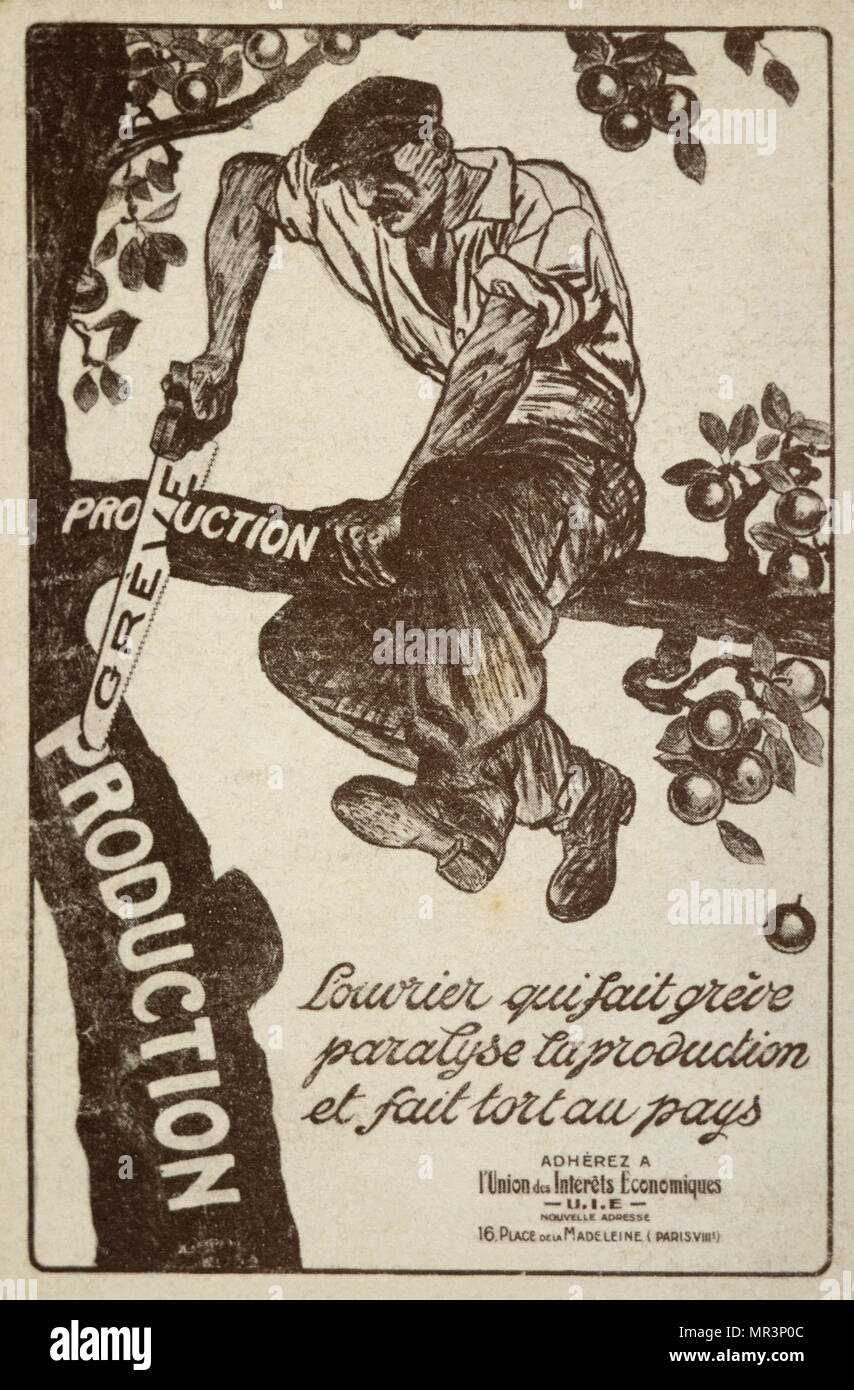 La Francia di Vichy poster di propaganda che trasporta un anti-strike messaggio ai Francesi nel movimento dei lavoratori in tempo di guerra Francia 1942 Foto Stock