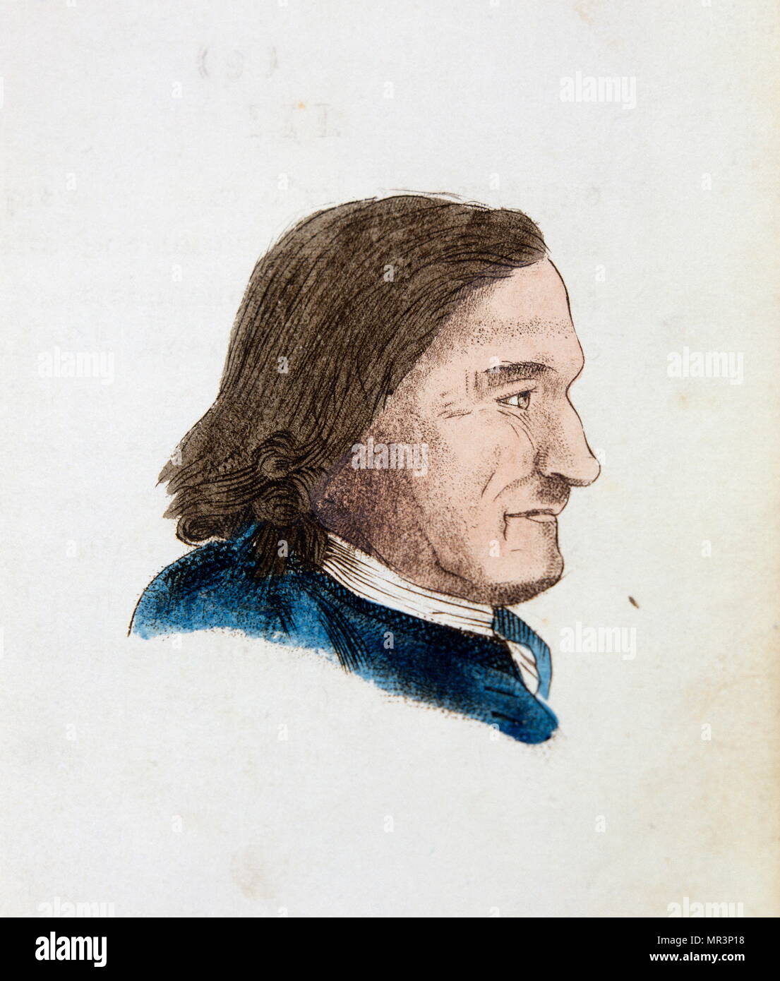 Illustrazione di un uomo da "l'Lavater portatile o precisa l'arte di conoscere gli uomini dai lineamenti del viso' 1808 da Johann Kaspar Lavater (1741 - 1801). Lavater fu un poeta svizzero, scrittore, filosofo, physiognomist e teologo. Lavater è il più noto per il suo lavoro nel campo della fisionomia. Egli ha introdotto il concetto che la fisiognomica legati alle specifiche caratteristiche dei singoli individui piuttosto che di tipo generale. Foto Stock