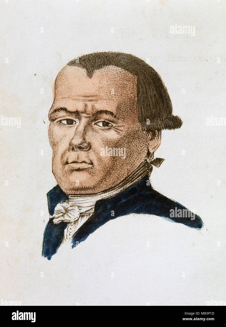 Illustrazione di un uomo da "l'Lavater portatile o precisa l'arte di conoscere gli uomini dai lineamenti del viso' 1808 da Johann Kaspar Lavater (1741 - 1801). Lavater fu un poeta svizzero, scrittore, filosofo, physiognomist e teologo. Lavater è il più noto per il suo lavoro nel campo della fisionomia. Egli ha introdotto il concetto che la fisiognomica legati alle specifiche caratteristiche dei singoli individui piuttosto che di tipo generale. Foto Stock