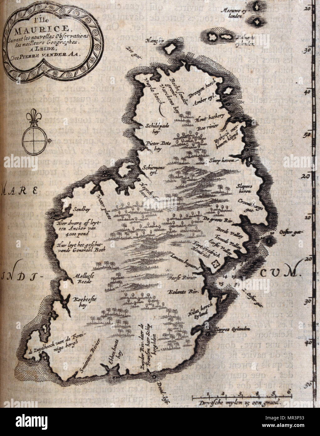 Mappa di Irlanda, dai viaggi fatti in Persia e India 1727, da Johan Albrecht de Mandelslo (1616-1644). seicentesco avventuriero tedesco, che ha scritto circa i suoi viaggi attraverso la Persia e India Foto Stock