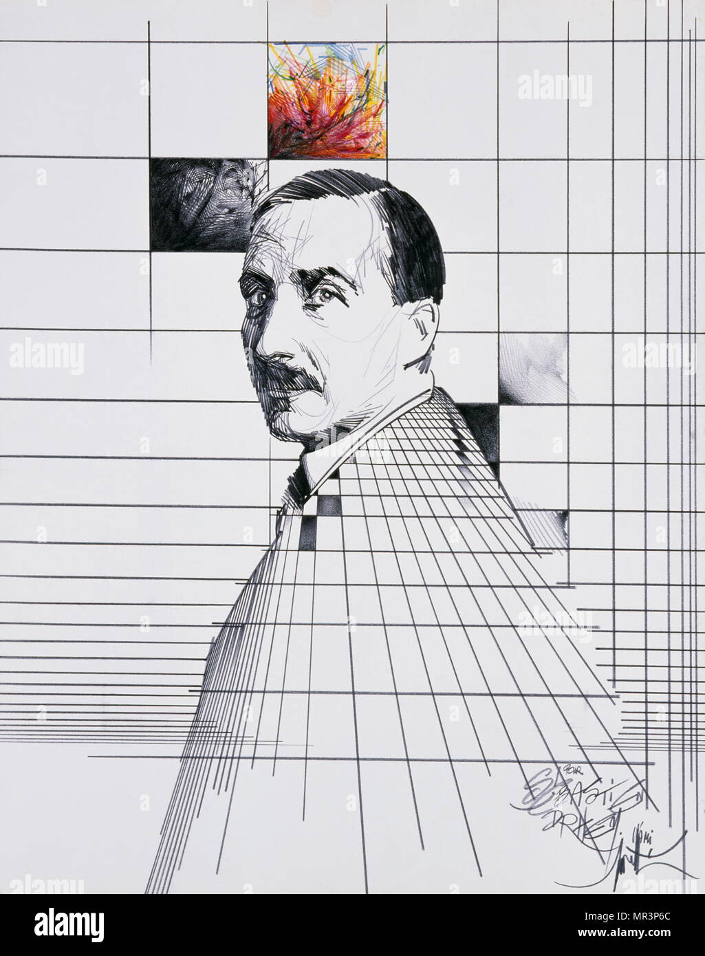 Stefan Zweig (1881 - 1942), scrittore austriaco,. Ritratto su un poster da Raymond Moretti (1931-2005), un francese di pittore e scultore. Foto Stock