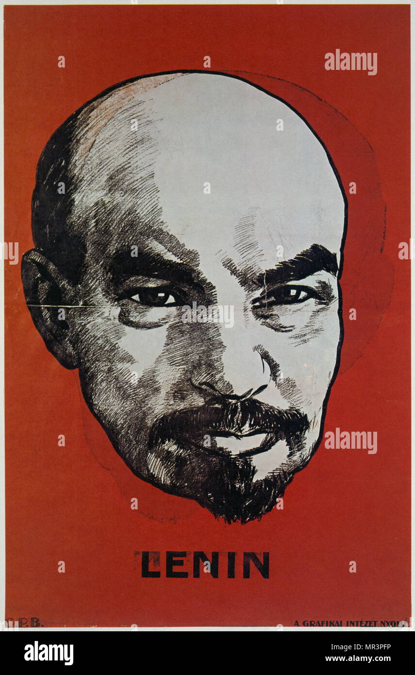 Lenin la russa sovietica leader comunista raffigurato su un 1919, poster della breve repubblica sovietica ungherese, il mondo il secondo stato comunista Foto Stock