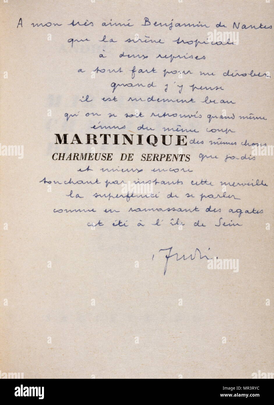 Illustrazione di 'Martinique, Snake incantatore' (Martinica, Charmeuse de serpenti), da André Breton 1948. Breton 1896 - 1966, era uno scrittore francese, poeta e anti-fascista. Egli è meglio conosciuta come il fondatore del Surrealismo. Foto Stock