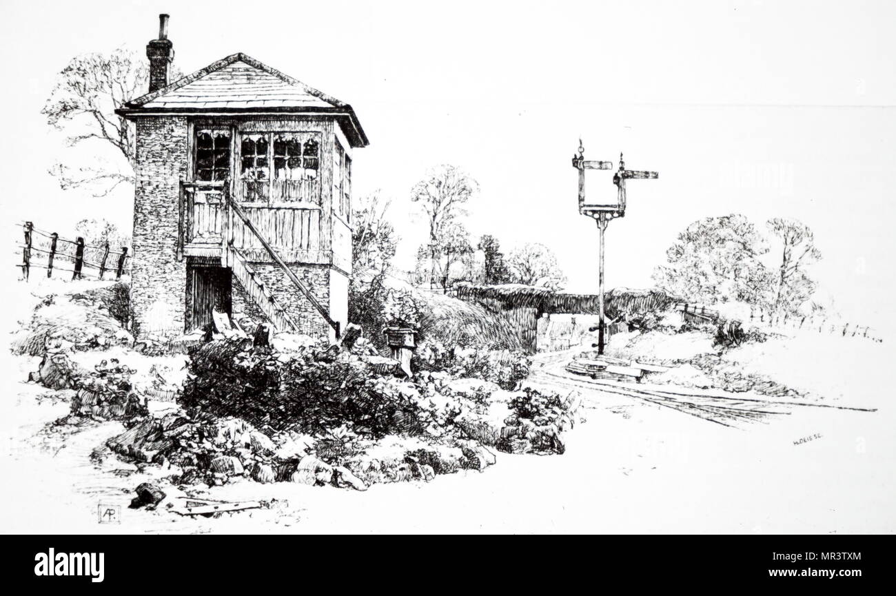 Illustrazione raffigurante una casella segnale utilizzato per comunicare con i treni e altre caselle di segnale. Datata del XIX secolo Foto Stock