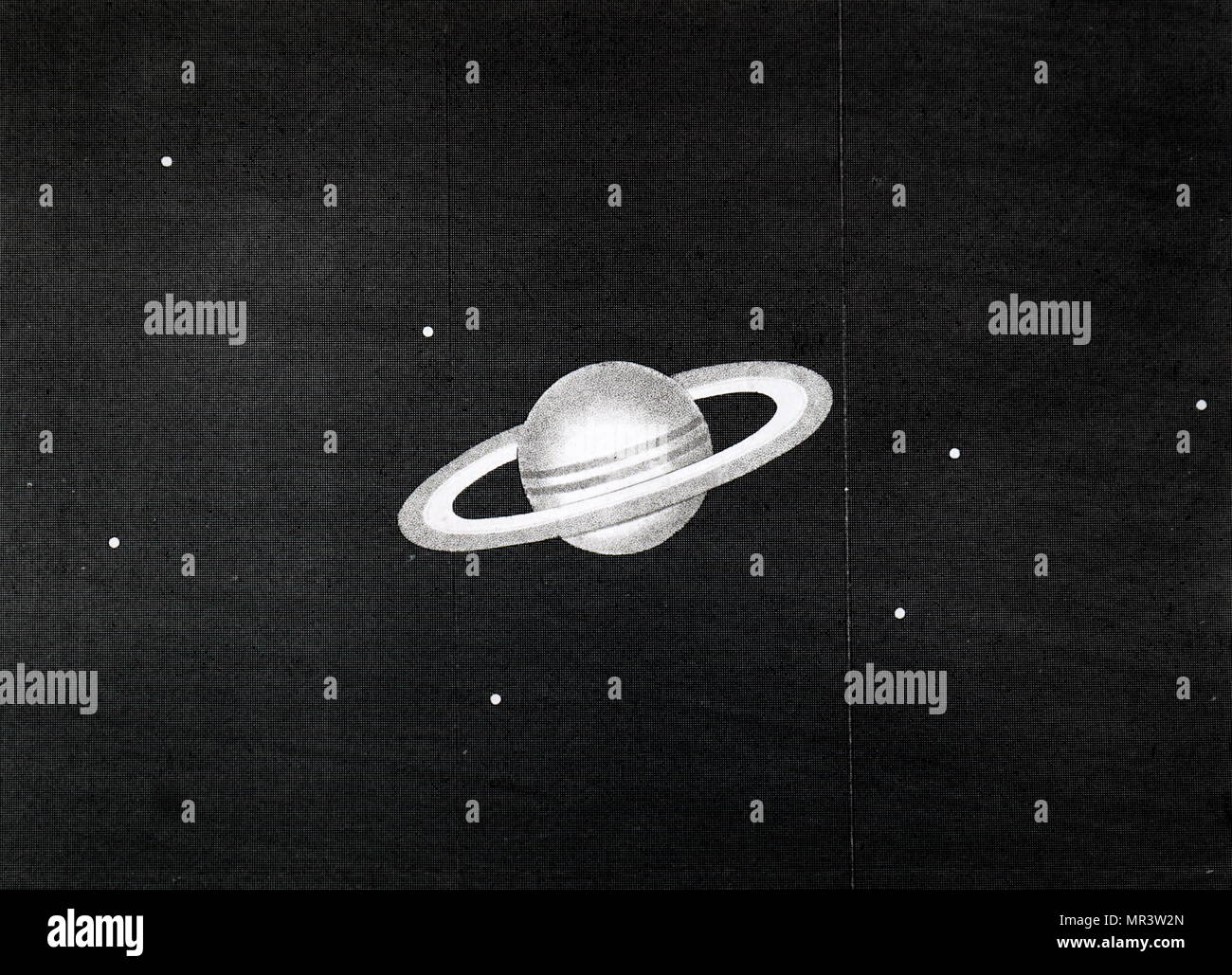Disegno raffigurante Saturno, anelli e satelliti. Datata del XIX secolo. Foto Stock