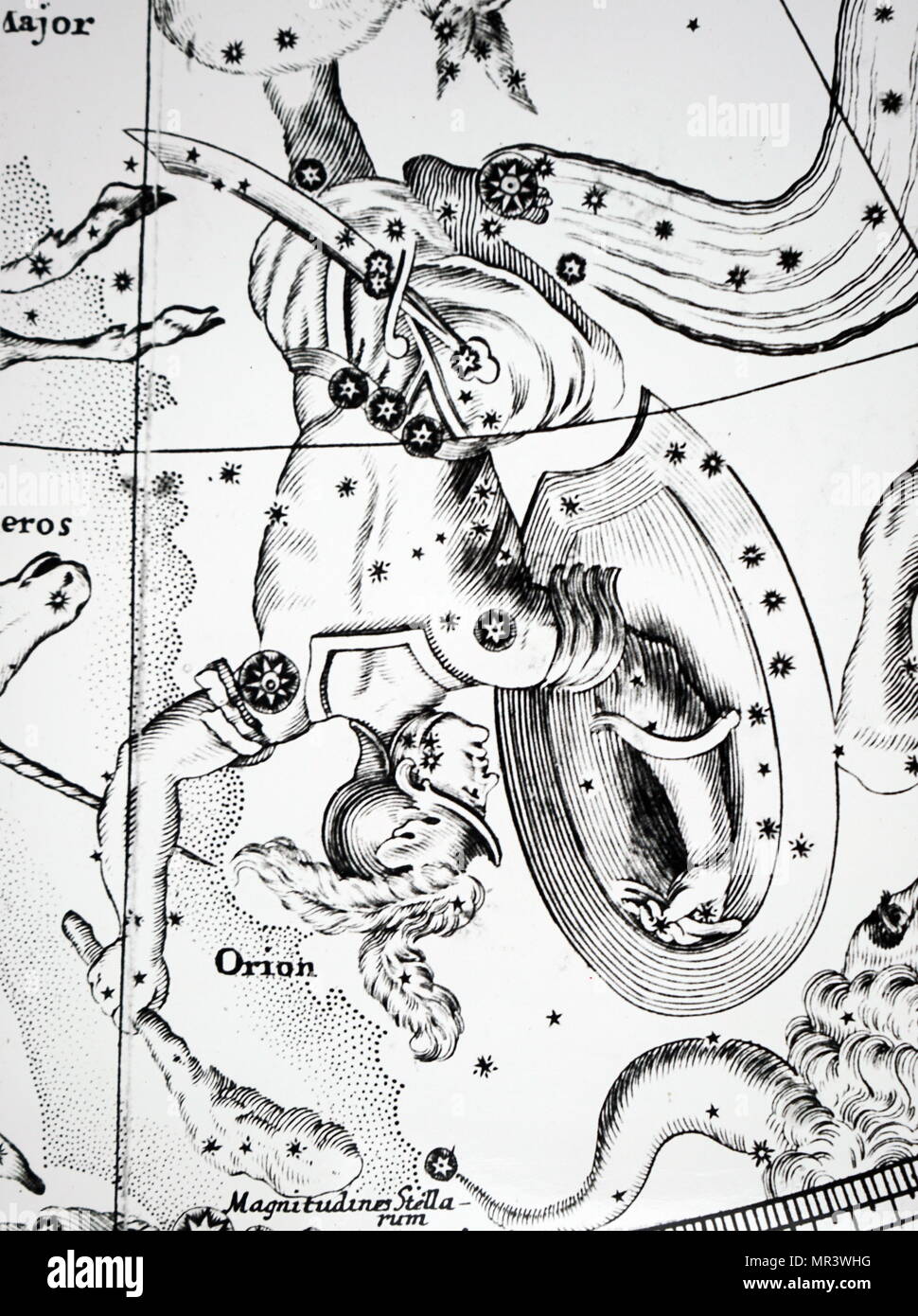 Grafico che mostra la costellazione di Orione. Datata xviii secolo Foto Stock