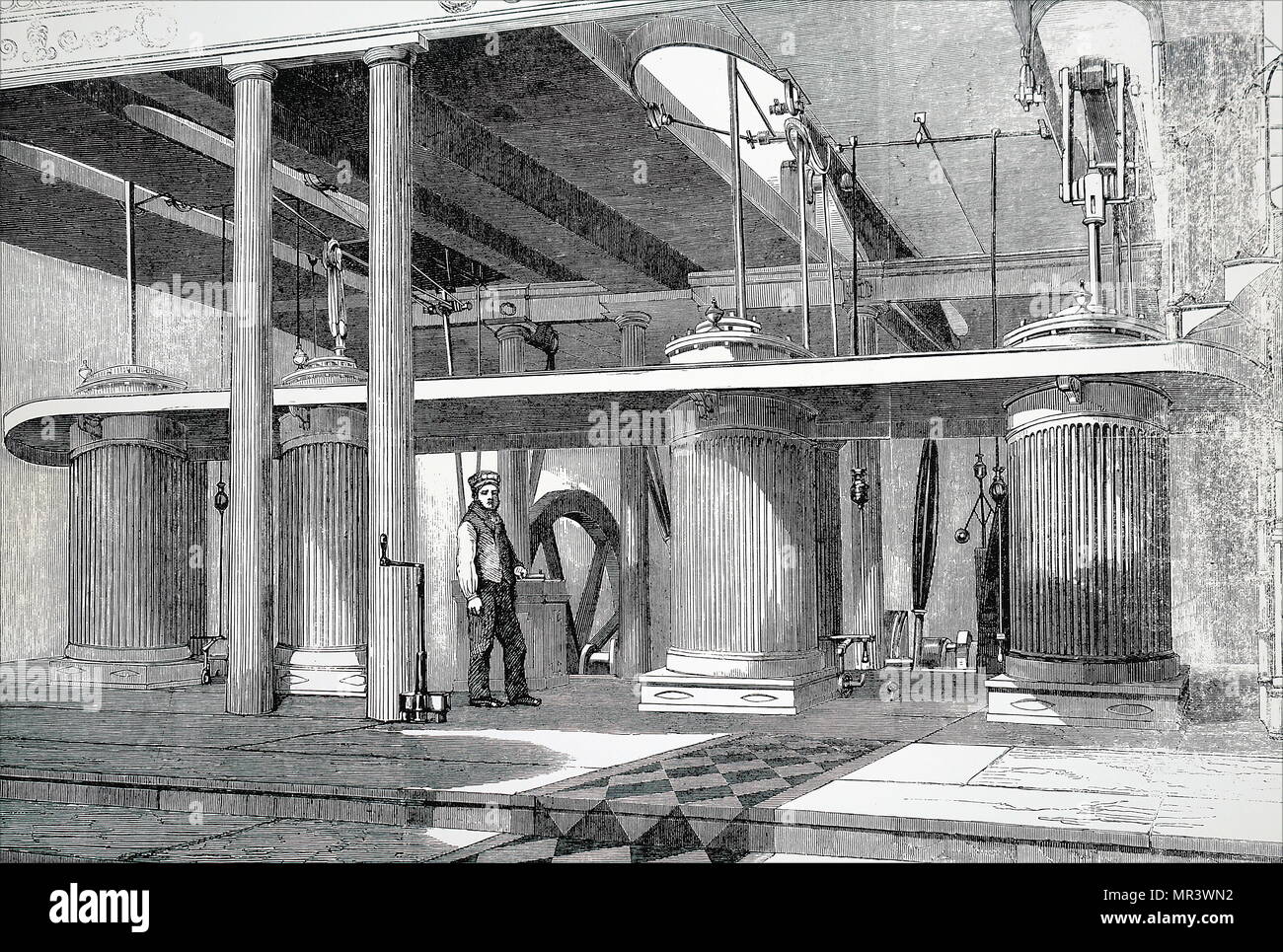 Illustrazione raffiguranti quattro motori a vapore per fornire potenza in caso di Dean Cotton Mills. Datata del XIX secolo Foto Stock