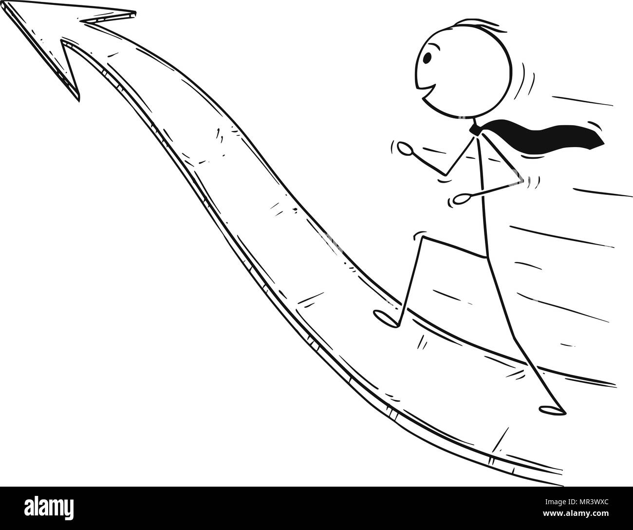 Cartoon di imprenditore in esecuzione sulla freccia per il successo Illustrazione Vettoriale