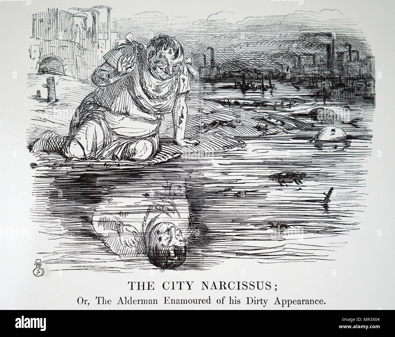Vignetta satirica circa l'inquinamento del fiume Tamigi. Datata del XIX secolo Foto Stock