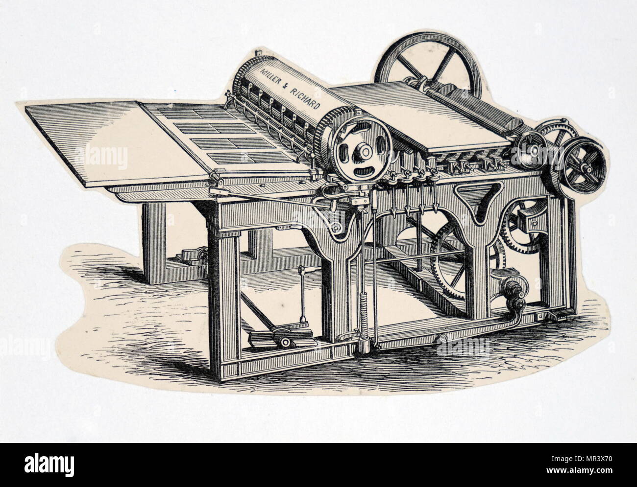 Incisione raffigurante un unico cilindro a perfezionare la macchina. Datata del XIX secolo Foto Stock
