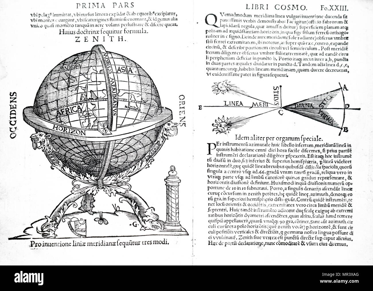 Diffusione da Petrus Apiano Cosmographiia". Petrus Apiano (1495-1552) un umanista tedesco, noto per le sue opere in matematica, astronomia e cartografia. Datata xvi secolo Foto Stock