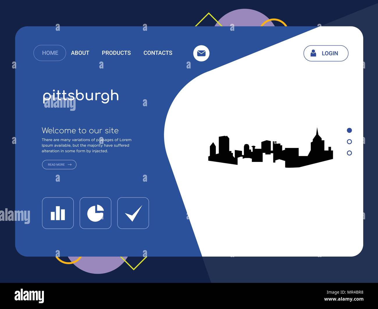 La qualità di una pagina del sito Web di Pittsburgh modello EPS vettoriali, moderno Web Design con piatto e gli elementi di interfaccia utente illustrazione del paesaggio, ideale per landing page Illustrazione Vettoriale