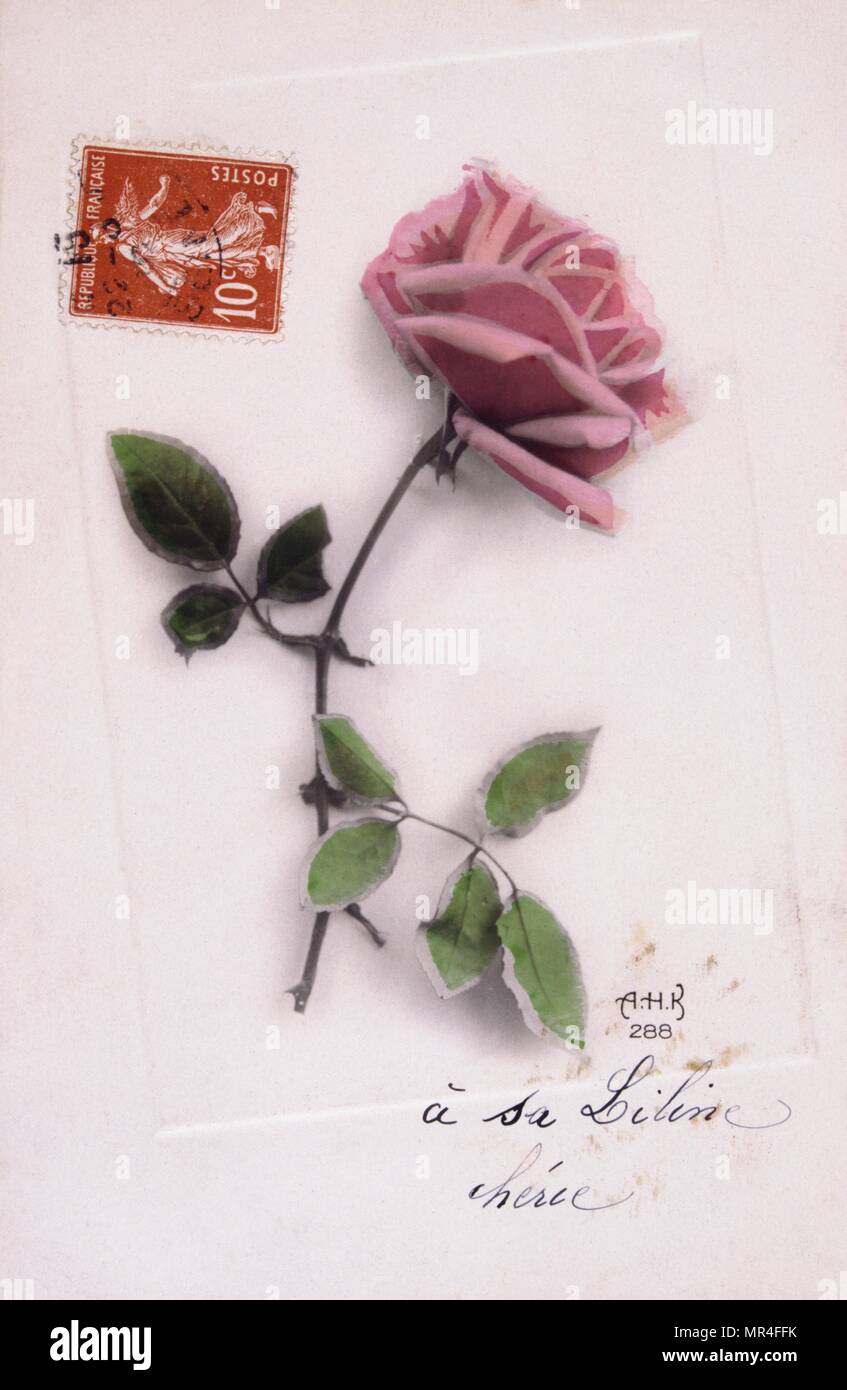 Cartolina francese con immagini di fiori 1900 Foto Stock