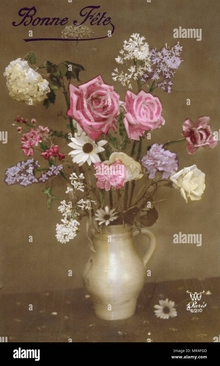 Cartolina francese con immagini di fiori 1900 Foto Stock