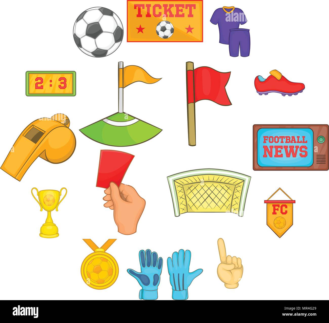 Soccer set di icone, stile cartoon Illustrazione Vettoriale