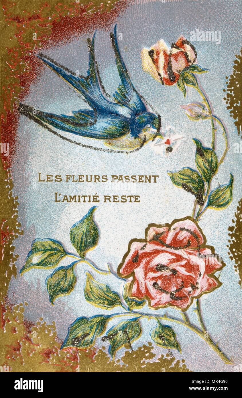 Cartolina francese con elementi floreali 1900 Foto Stock