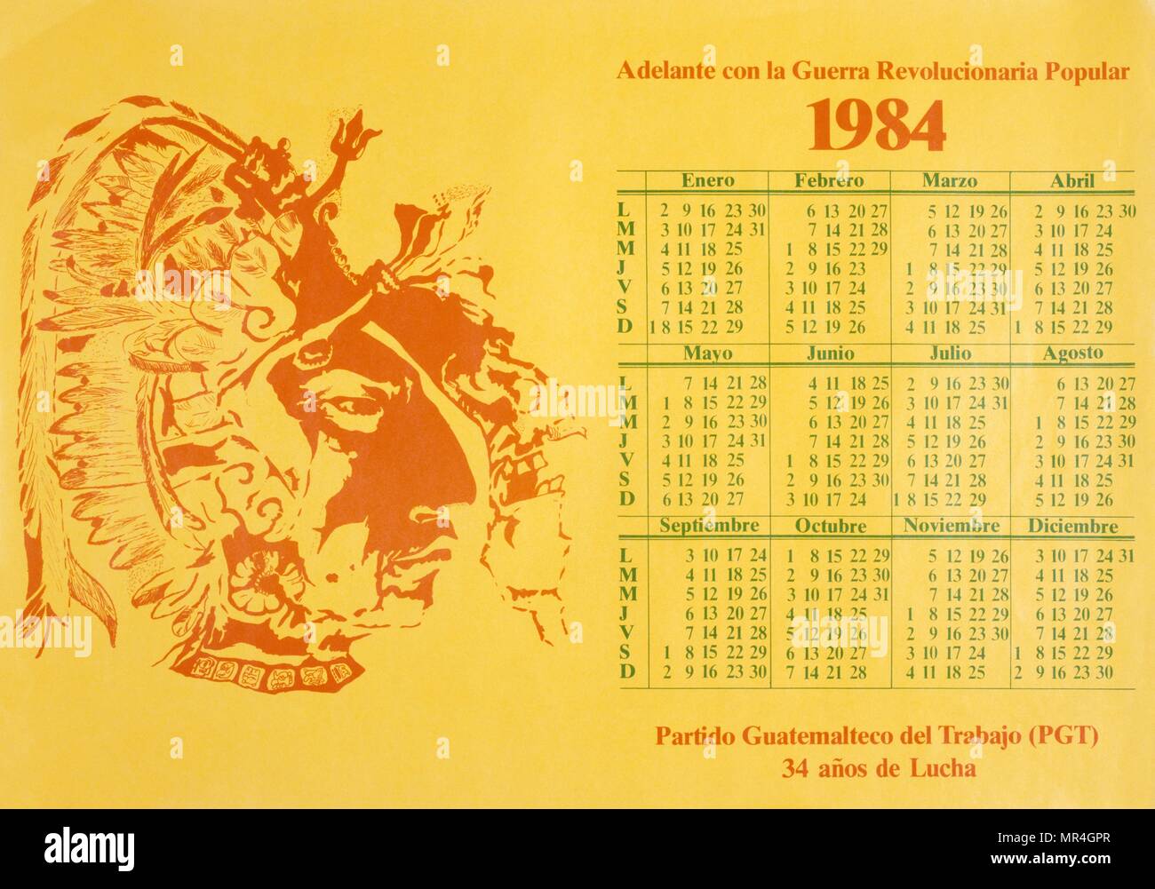 Rivoluzionario guatemalteco, propaganda calendario 1984 Foto Stock