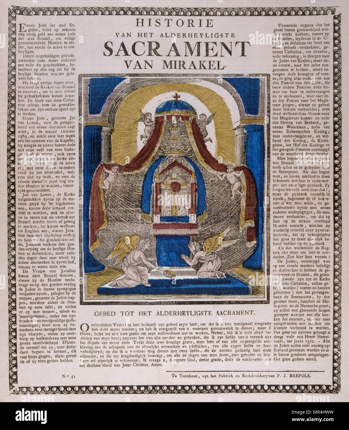 Illustrazione olandese XVIII-XIX secolo raffigurante il santo tabernacolo custodito dagli angeli 1800 Foto Stock