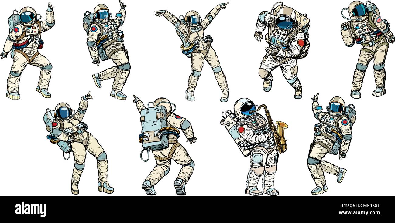 Set di dancing astronauti raccolta Illustrazione Vettoriale