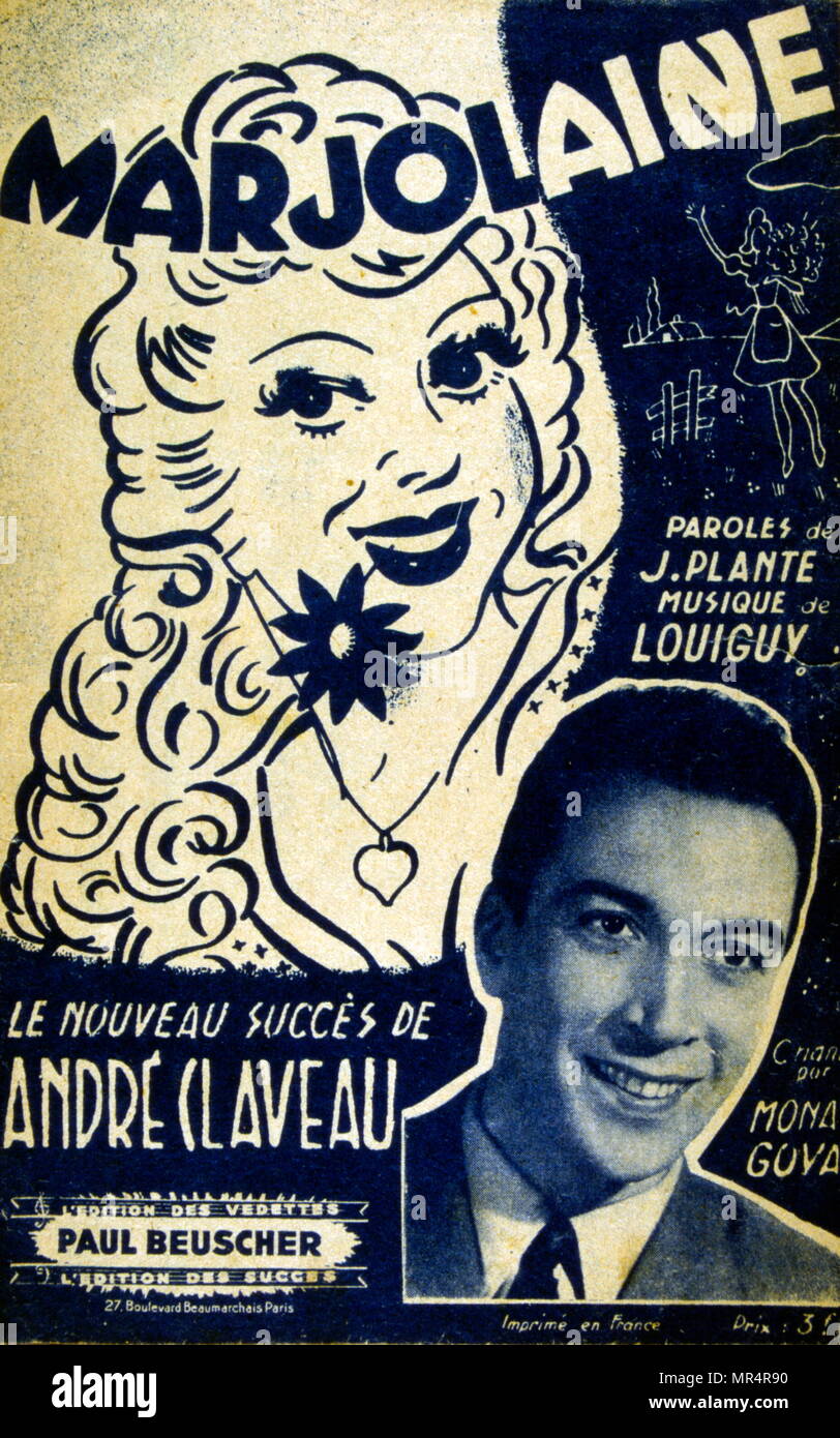1943 song book per 'Marjolaine" cantata da André Claveau (1911 - 2003). cantante popolare in Francia dal 1940 al 1960. Ha vinto il Concorso Eurovisione della canzone nel 1958 Foto Stock