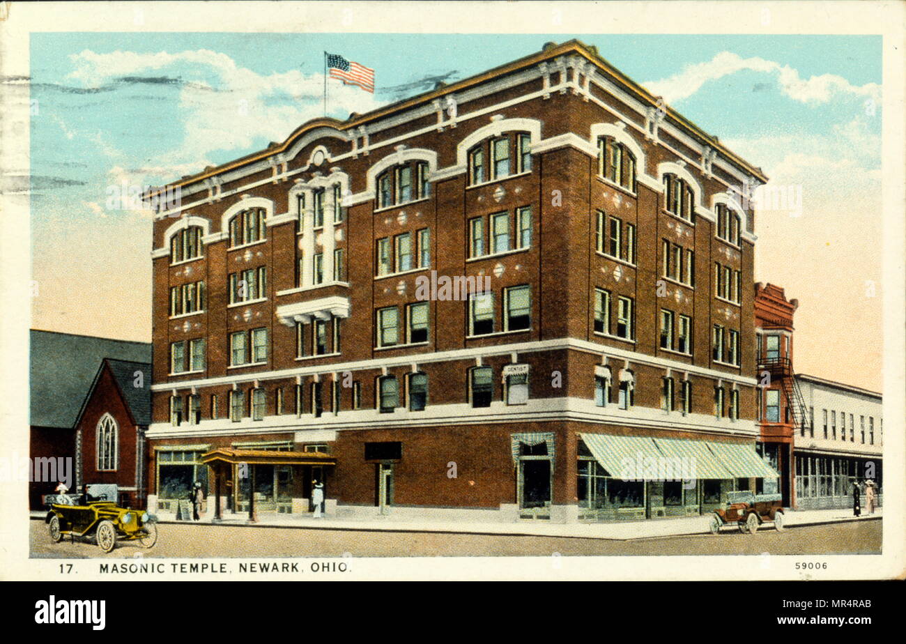 Tempio massonico a Newark, Ohio, Stati Uniti d'America. Cartolina circa 1920 Foto Stock