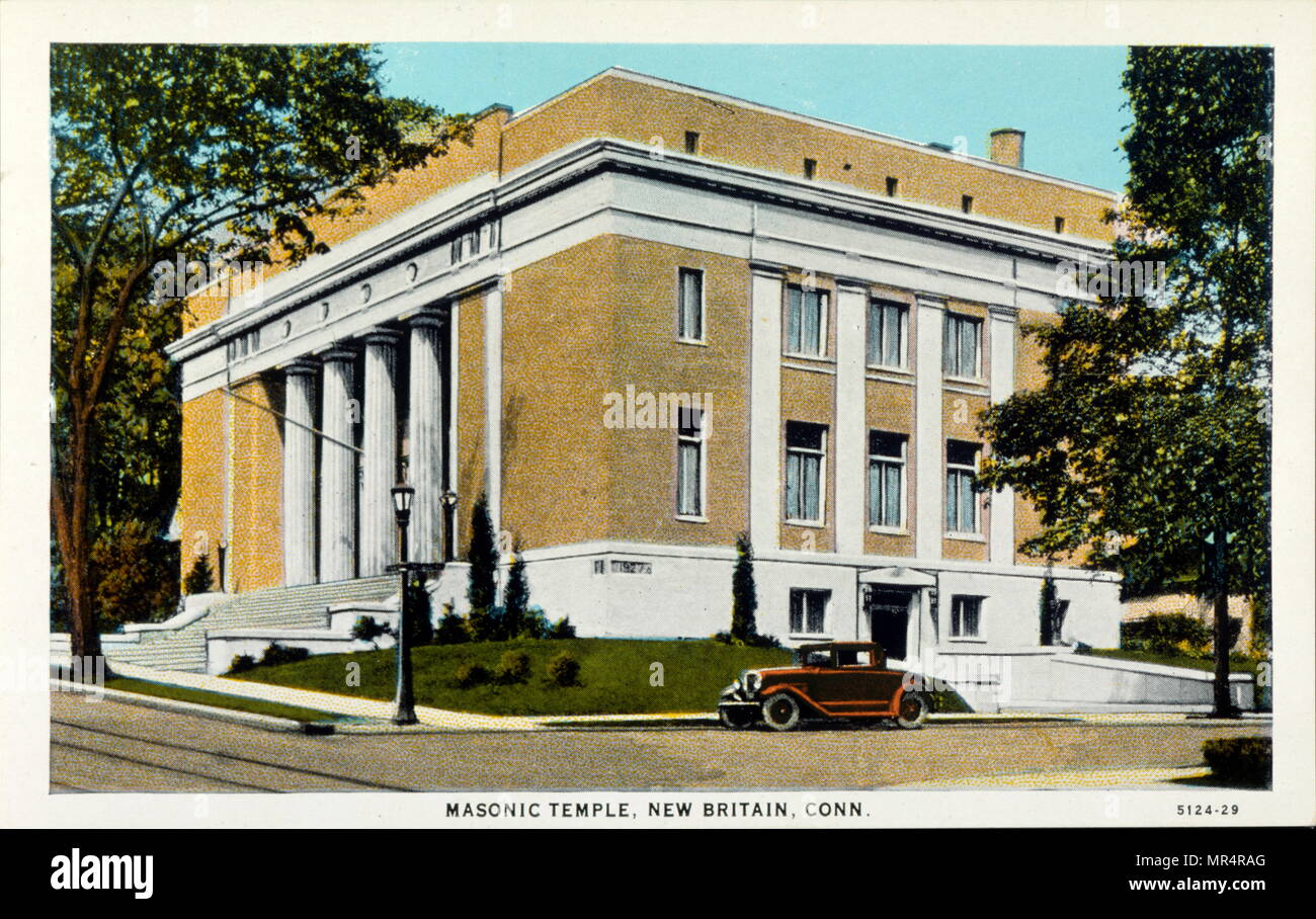 Tempio massonico a New Britain, Connecticut, Stati Uniti d'America. Cartolina circa 1920 Foto Stock