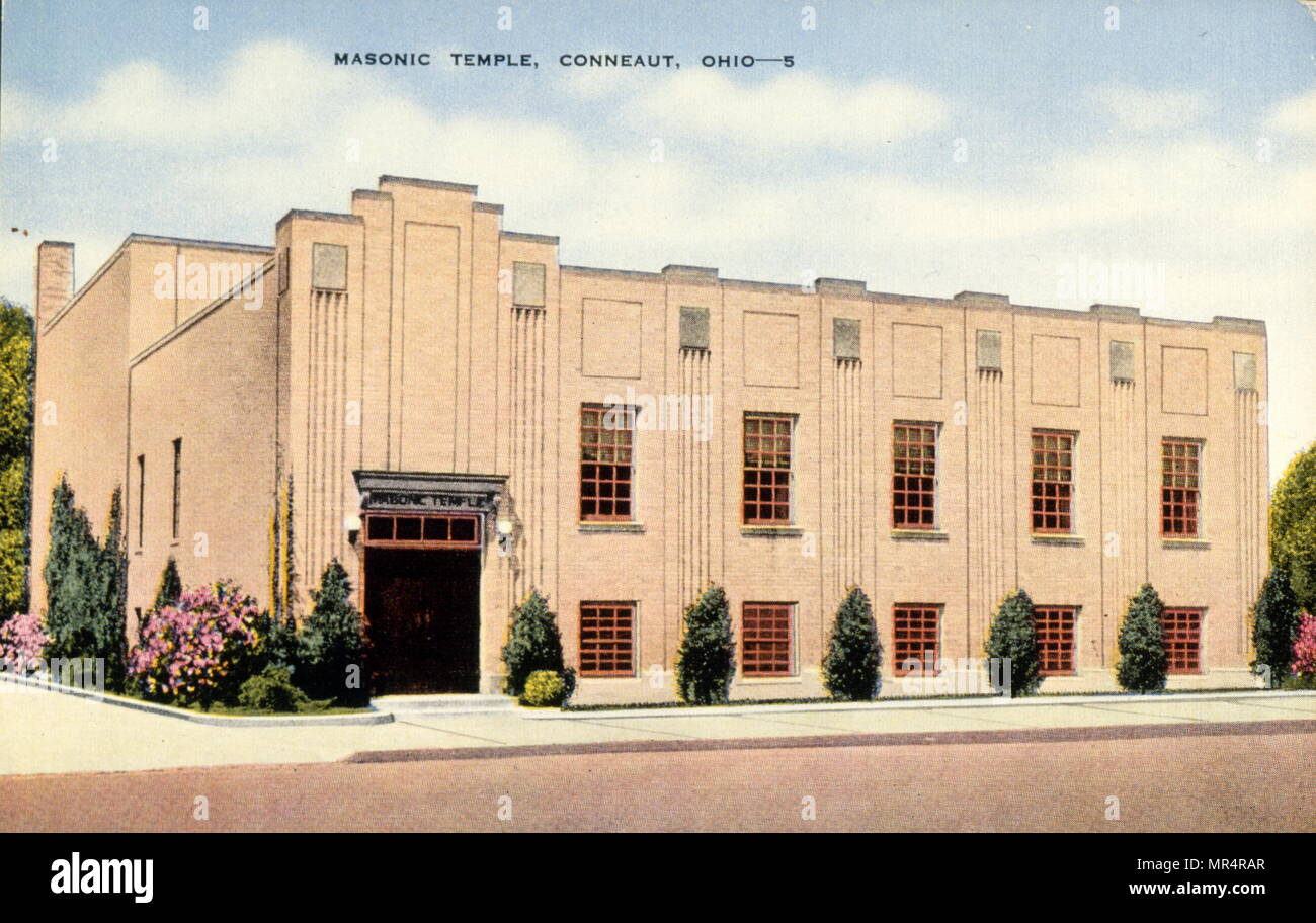 Tempio massonico a Conneaut, Ohio, Stati Uniti d'America. Cartolina circa 1920 Foto Stock