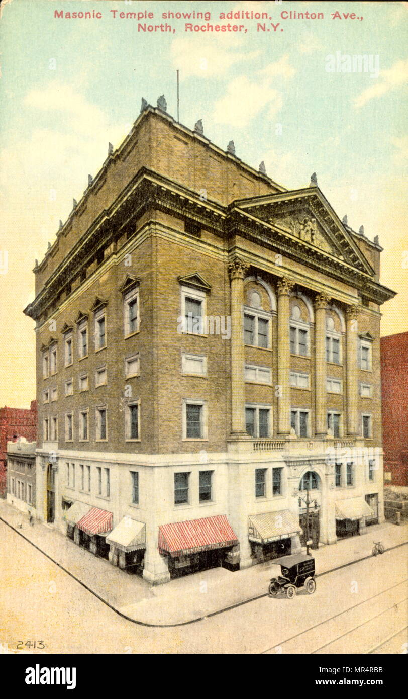 Tempio massonico Clinton Avenue Nord, Rochester, New York, Stati Uniti d'America. Cartolina circa 1920 Foto Stock