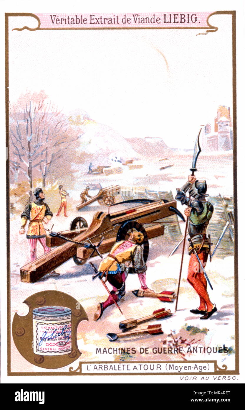 Cannone medievale durante un assedio. Circa trecento. Leibig scheda collettore. 1900 Foto Stock