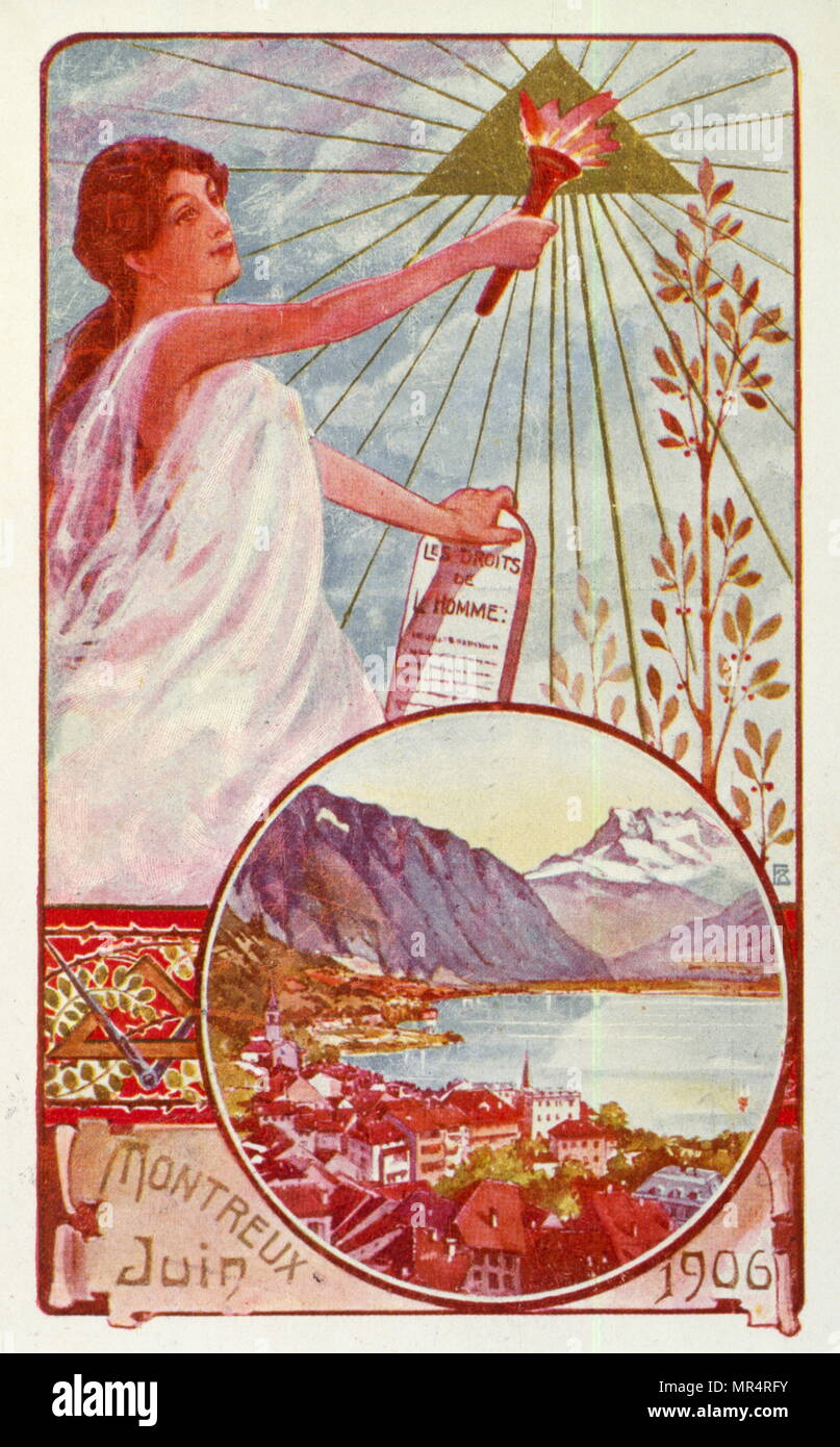 Postcard svizzera con i simboli della Massoneria. Da Monteux, 1906 Foto Stock