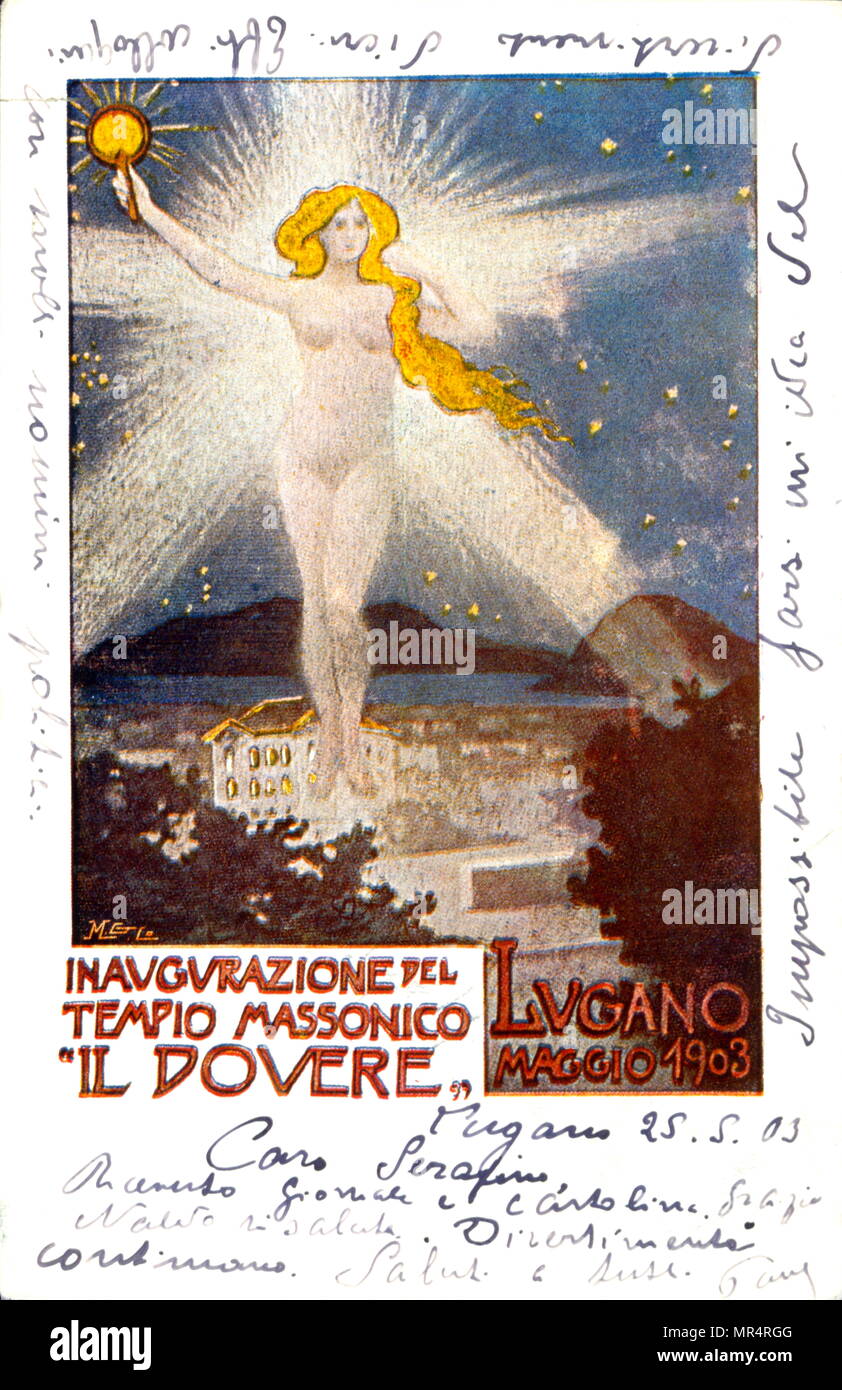 Illustrazione raffigurante l inaugurazione di Massoni tempio massonico, a Lugarno, Svizzera. 1903 Foto Stock