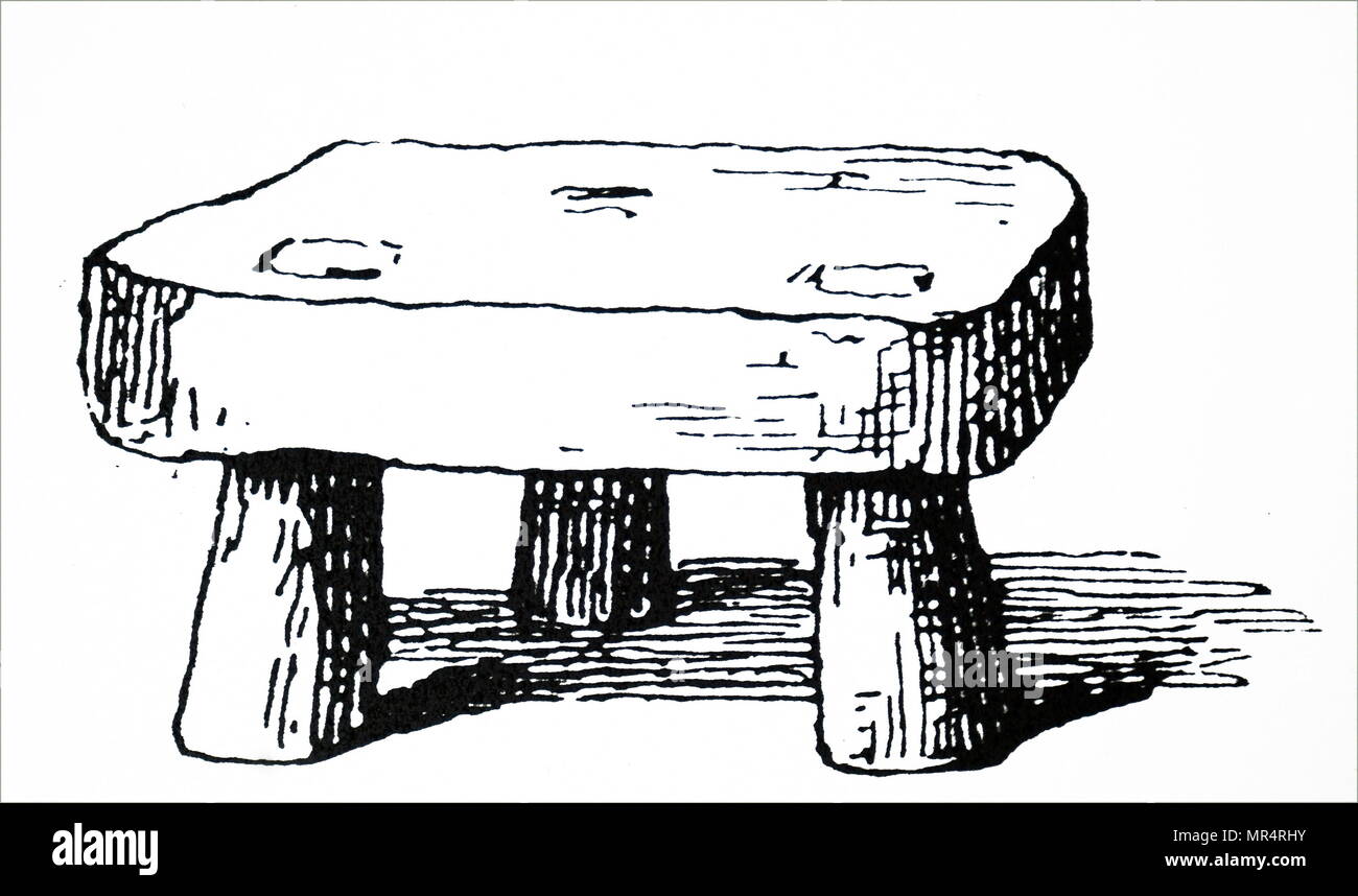 Woodblock incisione raffigurante un sgabello utilizzati nel gioco sgabello-ball. Si ritiene che le feci erano disposti sul terreno, un giocatore sarebbe quindi stare di fronte ad essa e ha cercato di impedire una palla da colpire, usando la sua mano. Datato xiv secolo Foto Stock