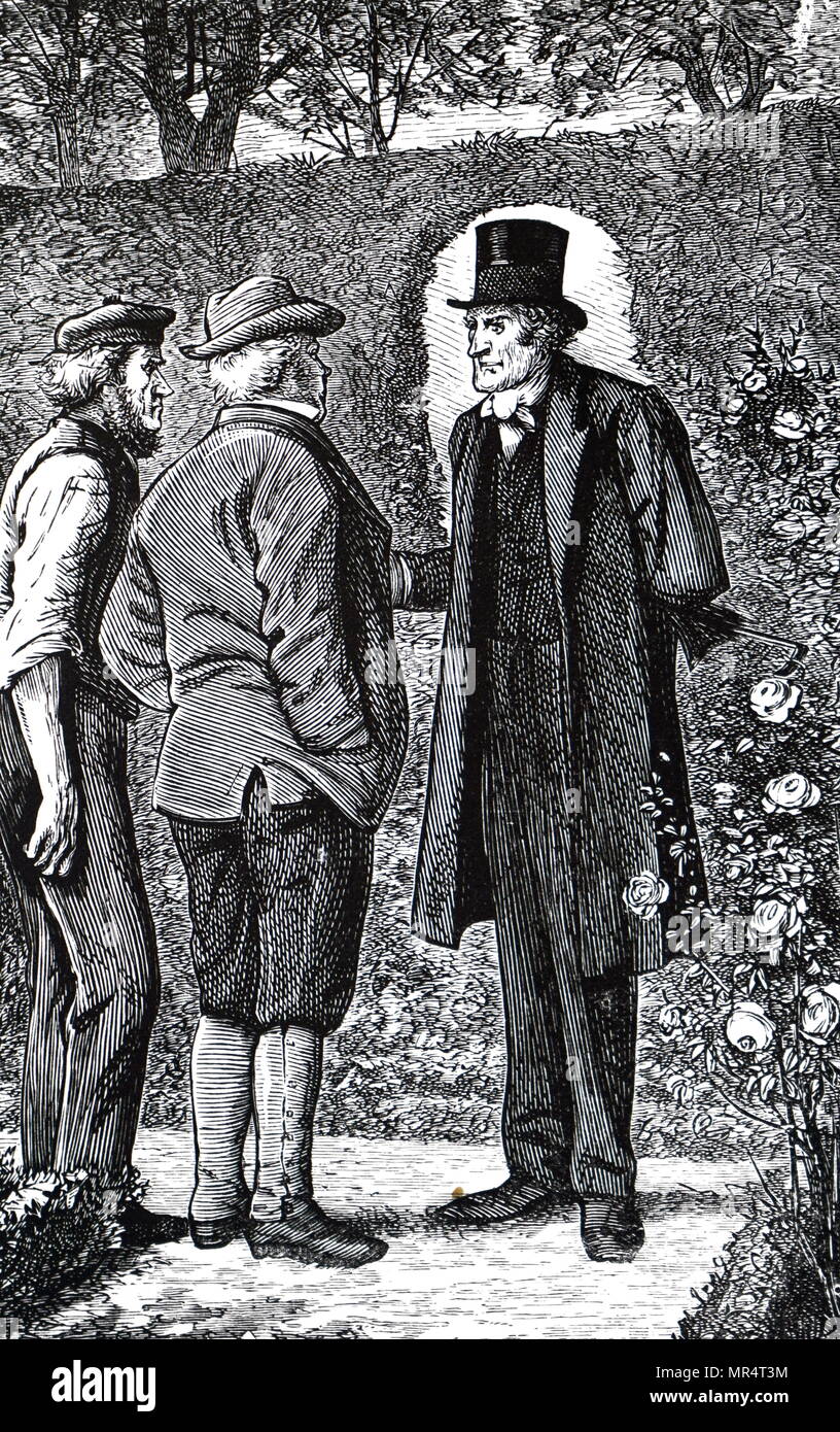 Incisione raffigurante una scena di Wilkie Collins 'Moonstone' - il sergente bracciale, essendo stata soddisfatta da Gabriel Betteridge, discutono le rose sul suo modo di vedere la Signora Verrinder. Illustrato da Francesco Arthur Fraser (1846-1924) un inglese un pittore e disegnatore. Wilkie Collin (1824-1889) un inglese un romanziere, drammaturgo e breve storia scrittore. Datata del XIX secolo Foto Stock