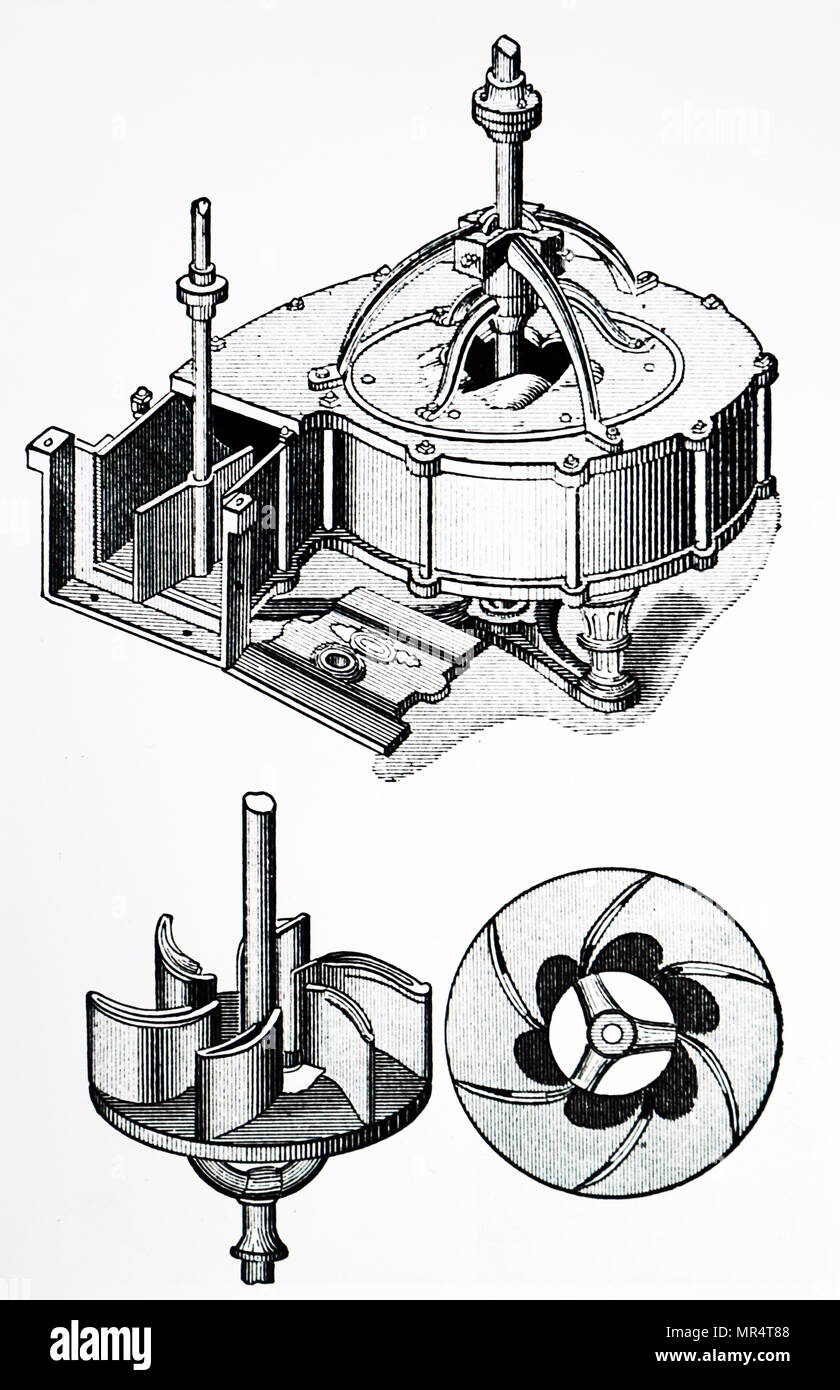 Incisione raffigurante un interno flusso turbina con parti rimovibili. Datata del XIX secolo Foto Stock