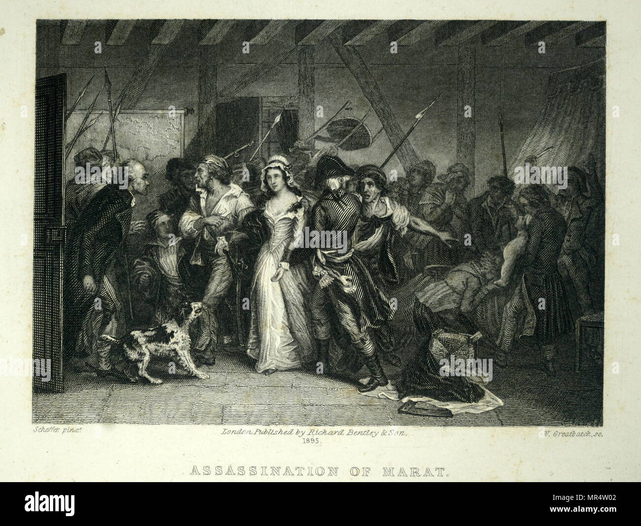 Incisione raffigurante Charlotte Corday (1768-1793) una figura della Rivoluzione Francese. Datata xviii secolo Foto Stock