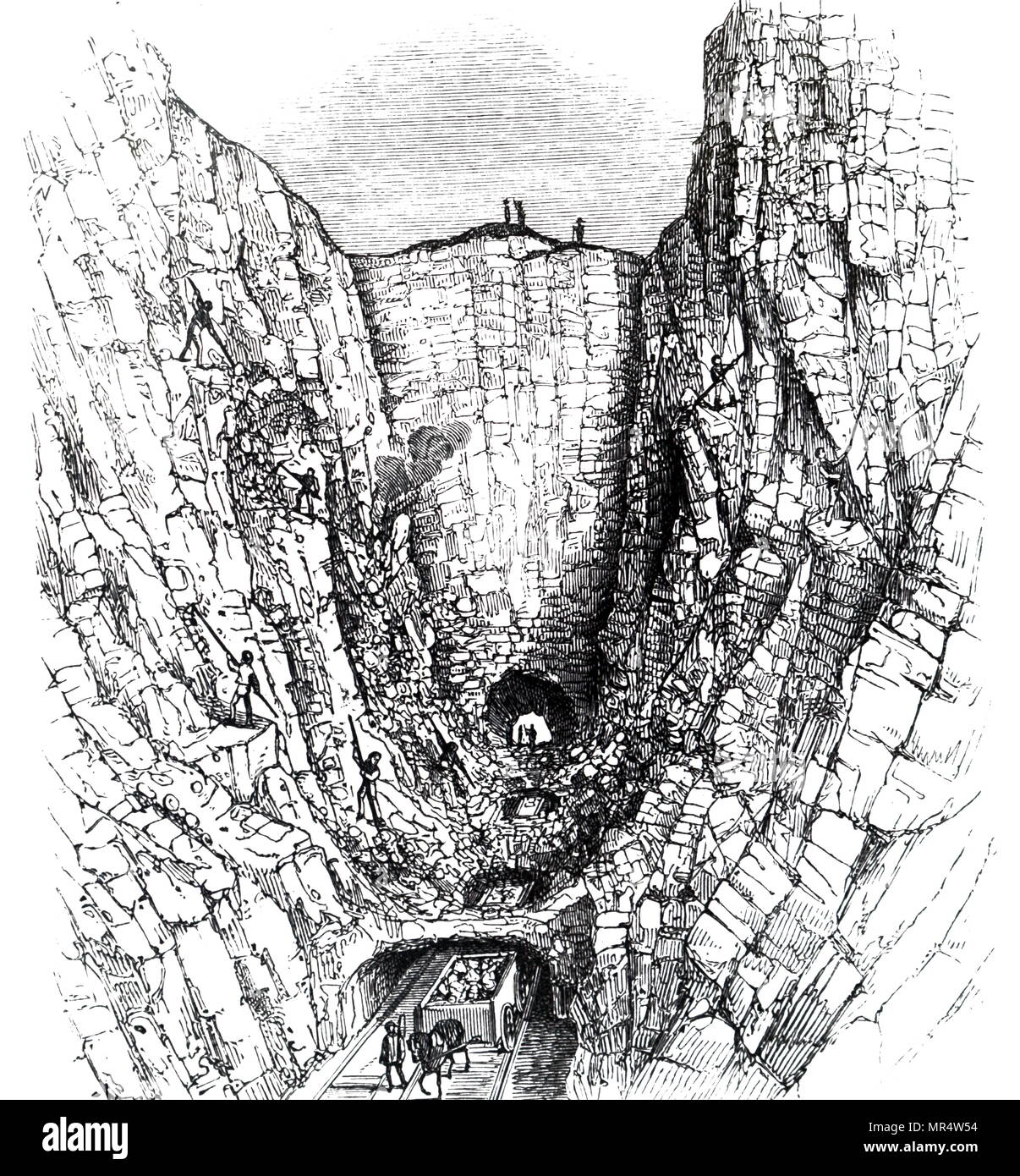 Incisione raffigurante lo scavo di gesso al Rose Hill il taglio. Datata del XIX secolo Foto Stock