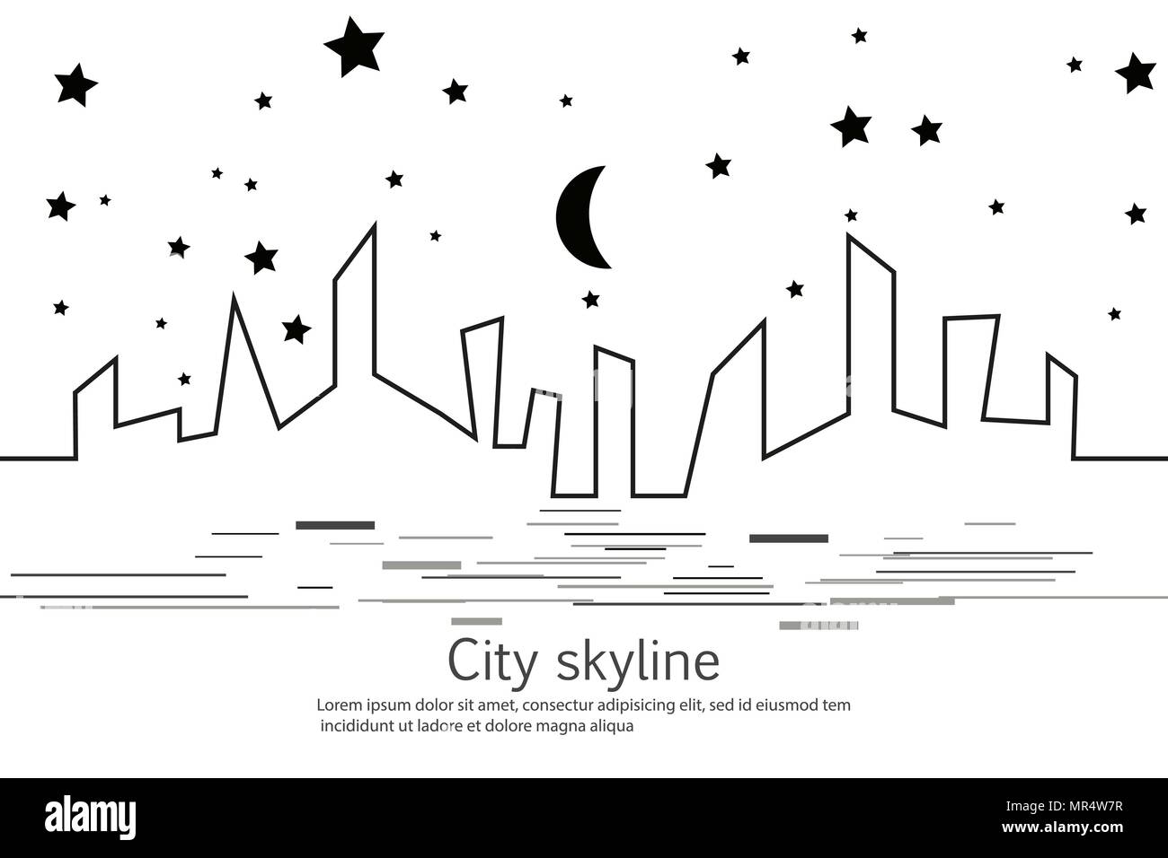 La silhouette della città e la stella e la luna in uno stile piatto. Moderno paesaggio urbano. Illustrazioni vettoriali. Città grattacieli Ufficio edilizia orizzonte.rappresentazione in linea continua. Linea del vettore. Figure geometriche con l'effetto di movimento Illustrazione Vettoriale La silhouette della città e la stella e la luna in uno stile piatto. Moderno paesaggio urbano. Illustrazioni vettoriali. Città grattacieli Ufficio edilizia orizzonte.rappresentazione in linea continua. Linea del vettore. Figure geometriche con l'effetto di movimento Illustrazione Vettoriale