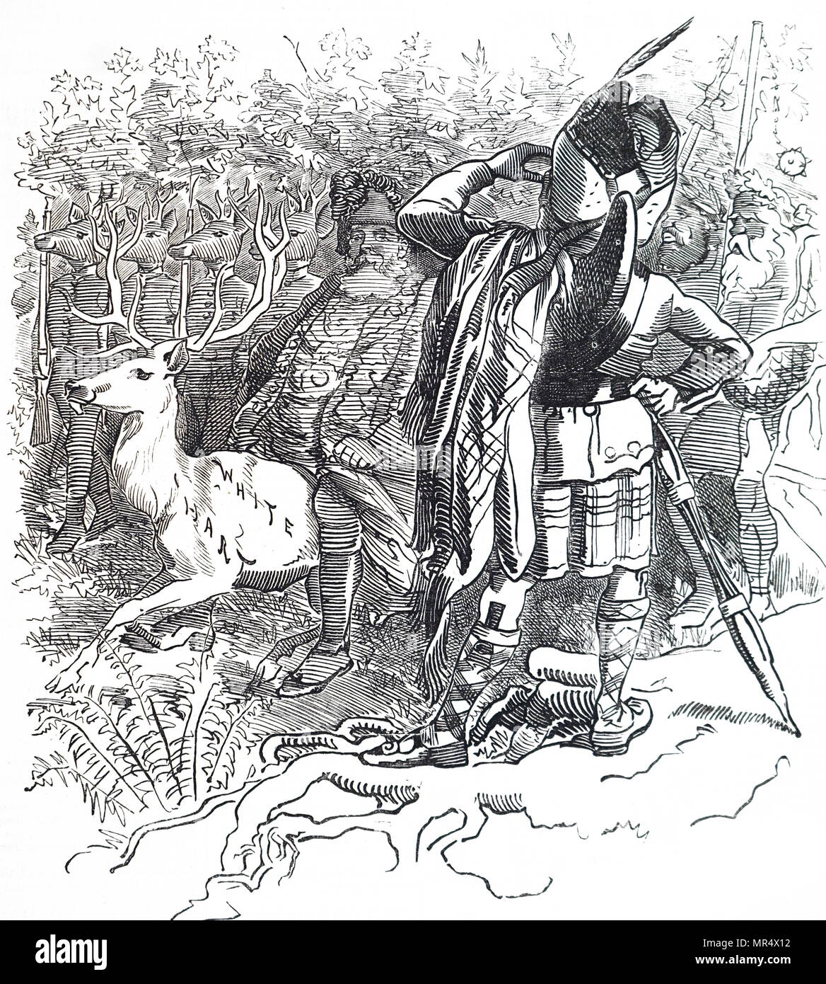 Cartoon raffiguranti Signore Salisbury a cavallo di un white hart (cervo) 1883. Robert Arthur Talbot Gascoyne-Cecil, terzo Marchese di Salisbury, KG, GCVO, PC, FRS DL (3 febbraio 1830 - 22 agosto 1903), dallo stile Lord Robert Cecil prima del 1865 e il visconte a Cranborne dal giugno 1865 fino ad aprile 1868, era un statista britannico del partito conservatore, che serve come primo ministro Foto Stock