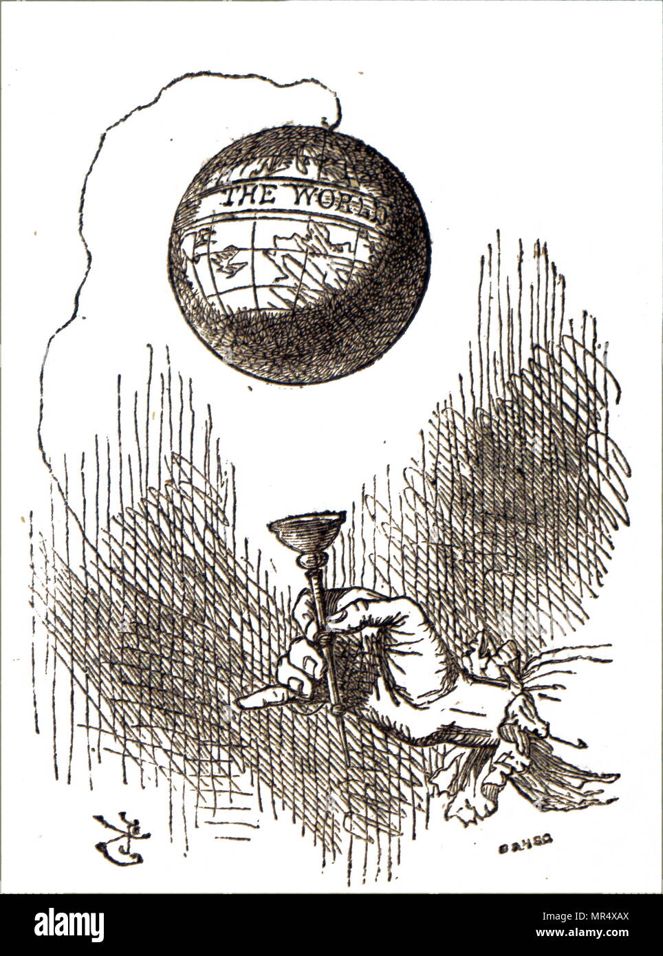 Cartoon raffigurante una tazza-e-ball, un tradizionale giocattolo per bambini è. Illustrato da John Tenniel (1820-1914) un illustratore inglese, UMORISTA GRAFICO E fumettista politico. Datata del XIX secolo Foto Stock