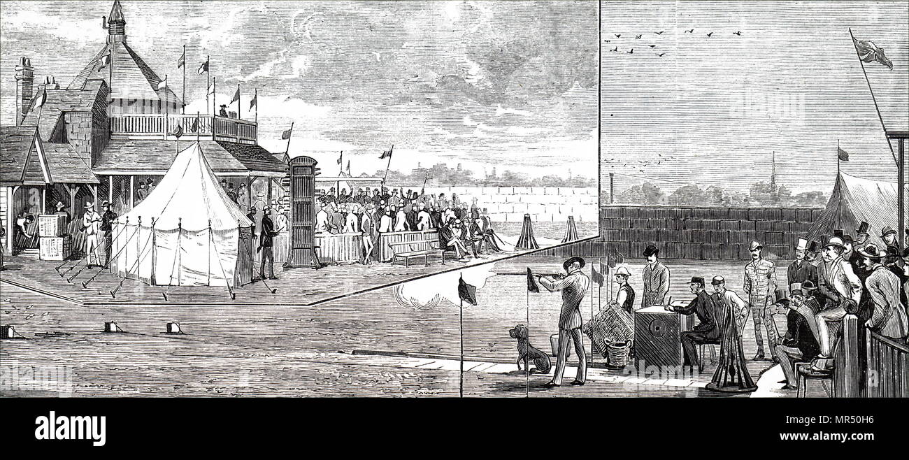 Le illustrazioni di un edificio del XIX secolo, britannico, club di tiro. Foto Stock
