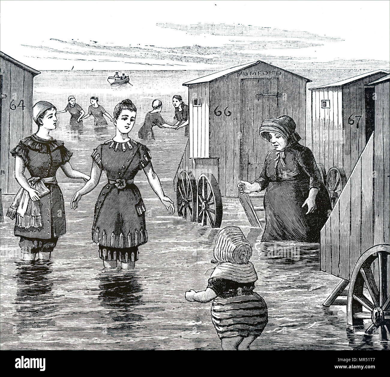 Illustrazione raffigurante ladies godendo una giornata al mare. Datata del XIX secolo Foto Stock