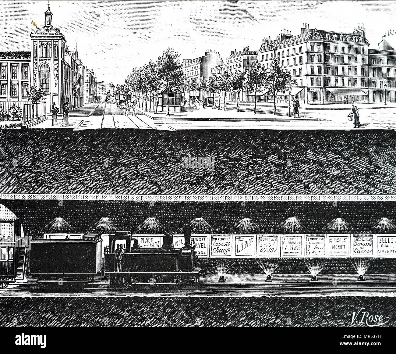 Vista in sezione della metropolitana di Parigi. Datata del XIX secolo Foto Stock